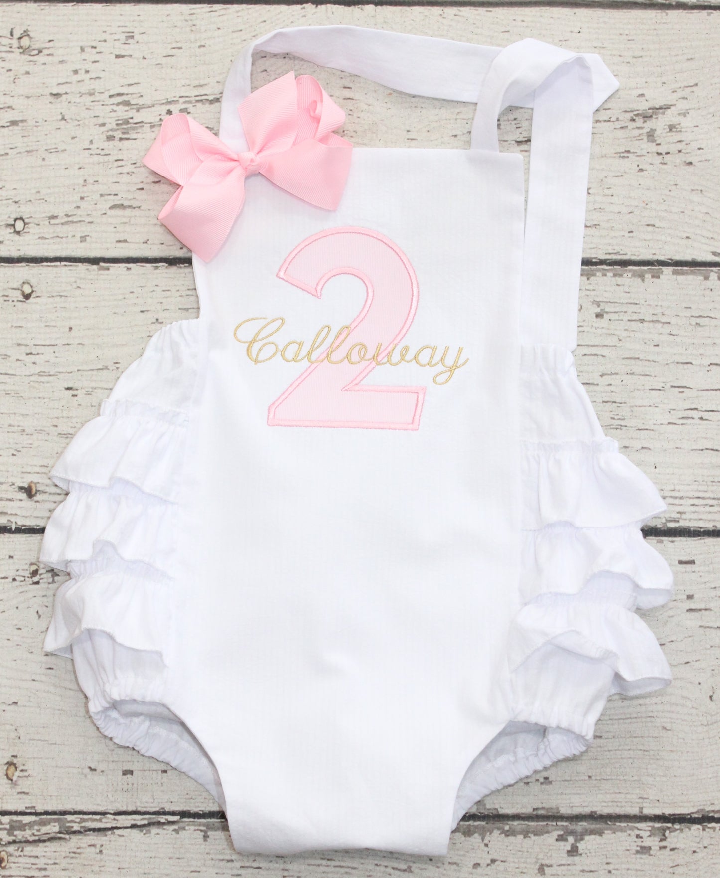 Monogrammed First Birthday Bubble, White and Pink Ruffle Bubble