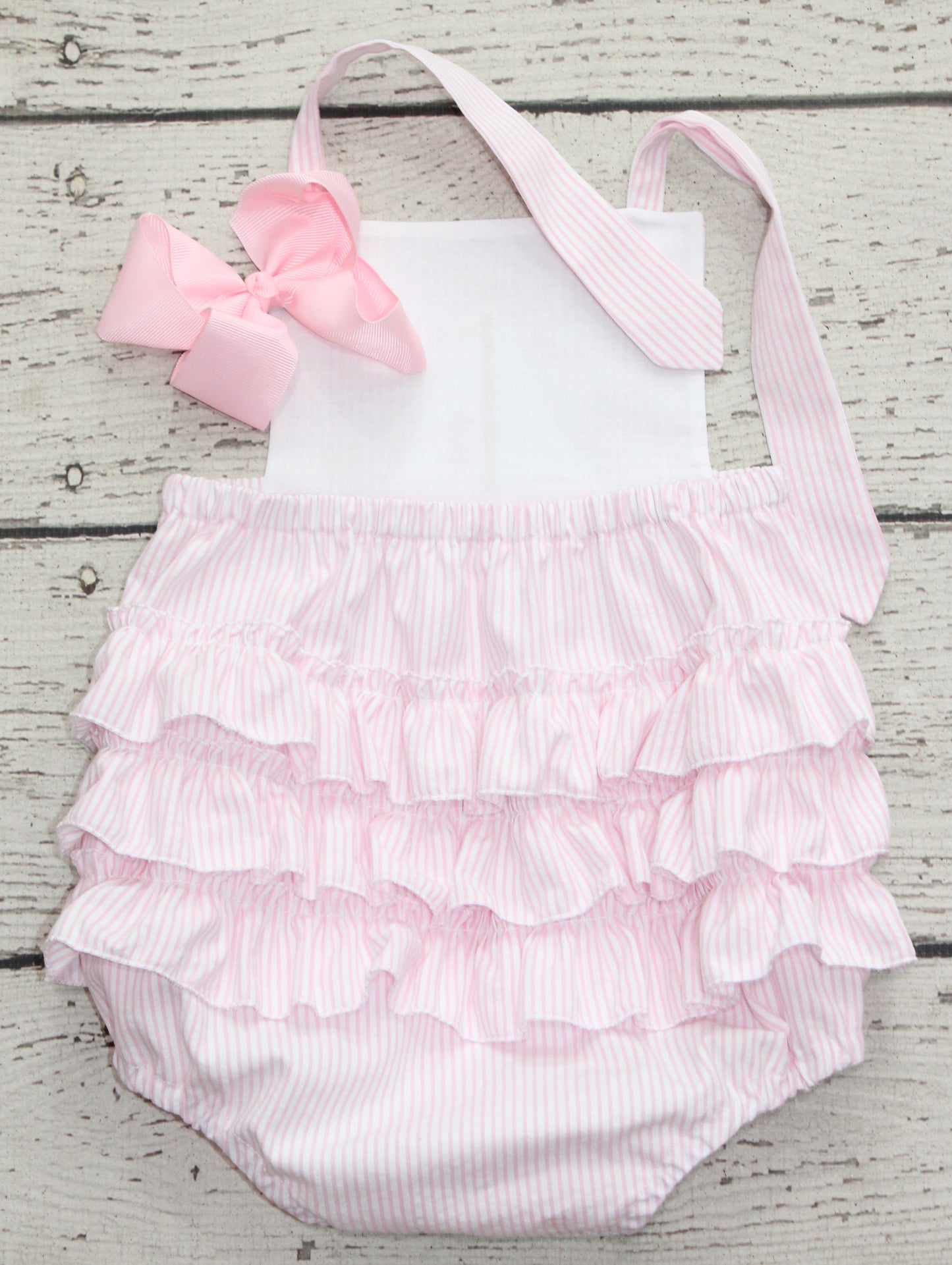 Monogrammed Sailboat First Birthday Bubble, Pink Seersucker Ruffle Bubble