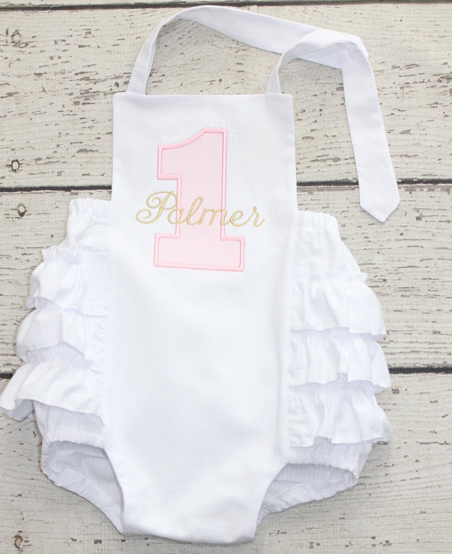 Monogrammed First Birthday Bubble, White and Pink Ruffle Bubble