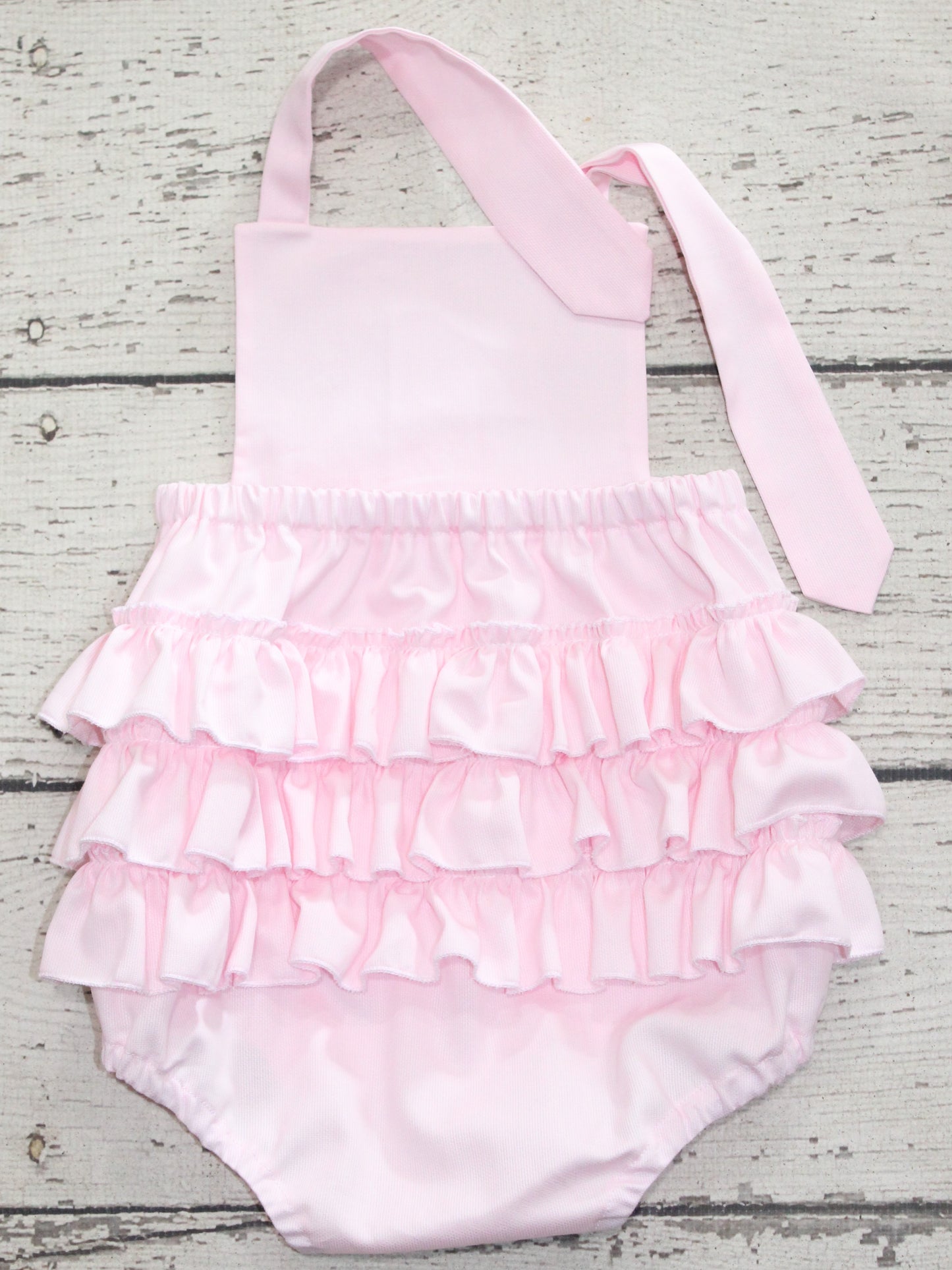 Monogrammed Bow Pink Ruffle Birthday Bubble, First Birthday Coquette Pink Bubble