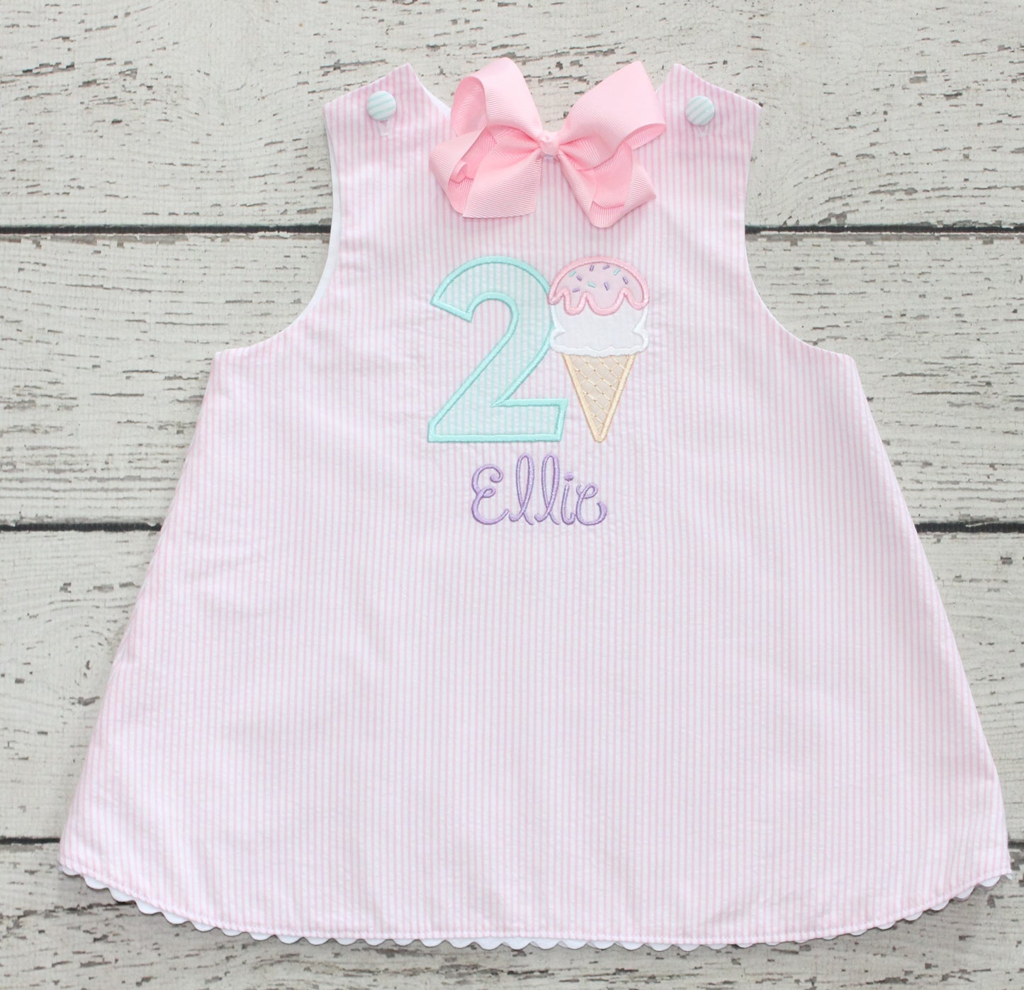 Monogrammed Pink, Mint, and Purple Ice Cream Birthday Dress