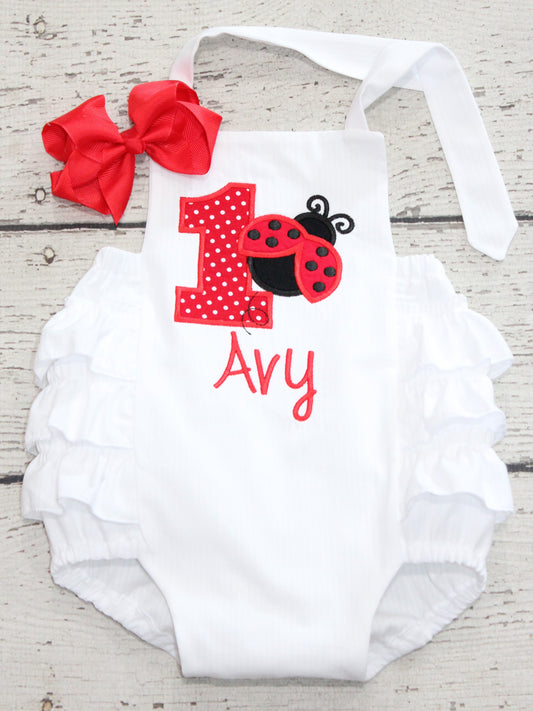 Monogrammed Lady Bug First Birthday Bubble, First Birthday Ladybug Outfit