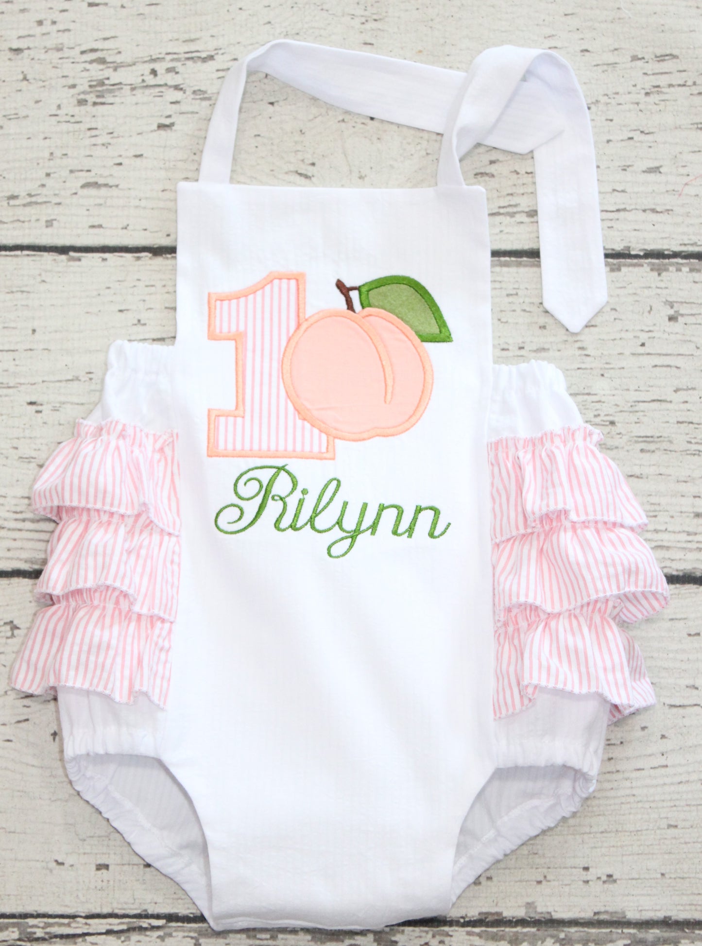 Monogrammed Peach Birthday Ruffle Bubble, First Birthday Peach Outfit