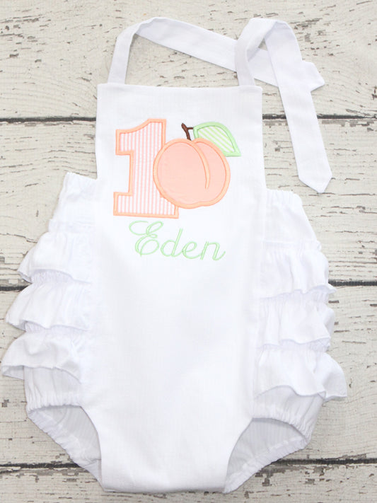 Monogrammed Peach Birthday Ruffle Bubble, First Birthday Peach Outfit