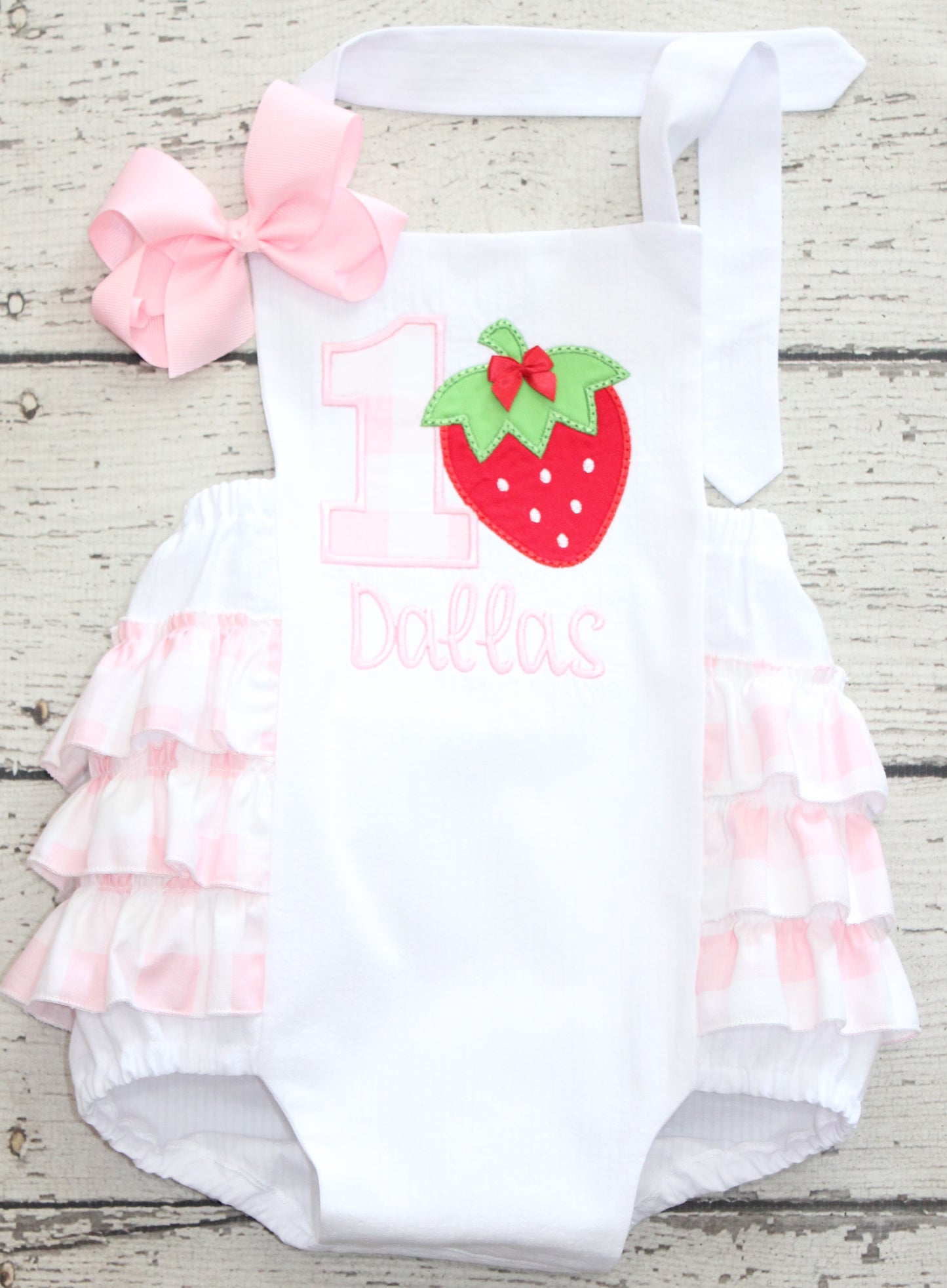 Monogrammed Strawberry Birthday Ruffle Bubble, First Birthday Berry Outfit