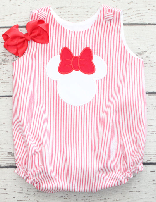 Classic Monogrammed Minnie Red Seersucker Bubble