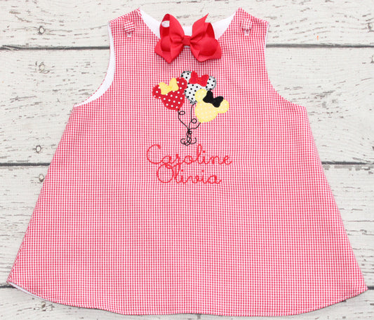 Monogrammed Minnie Balloon Red Gingham Dress