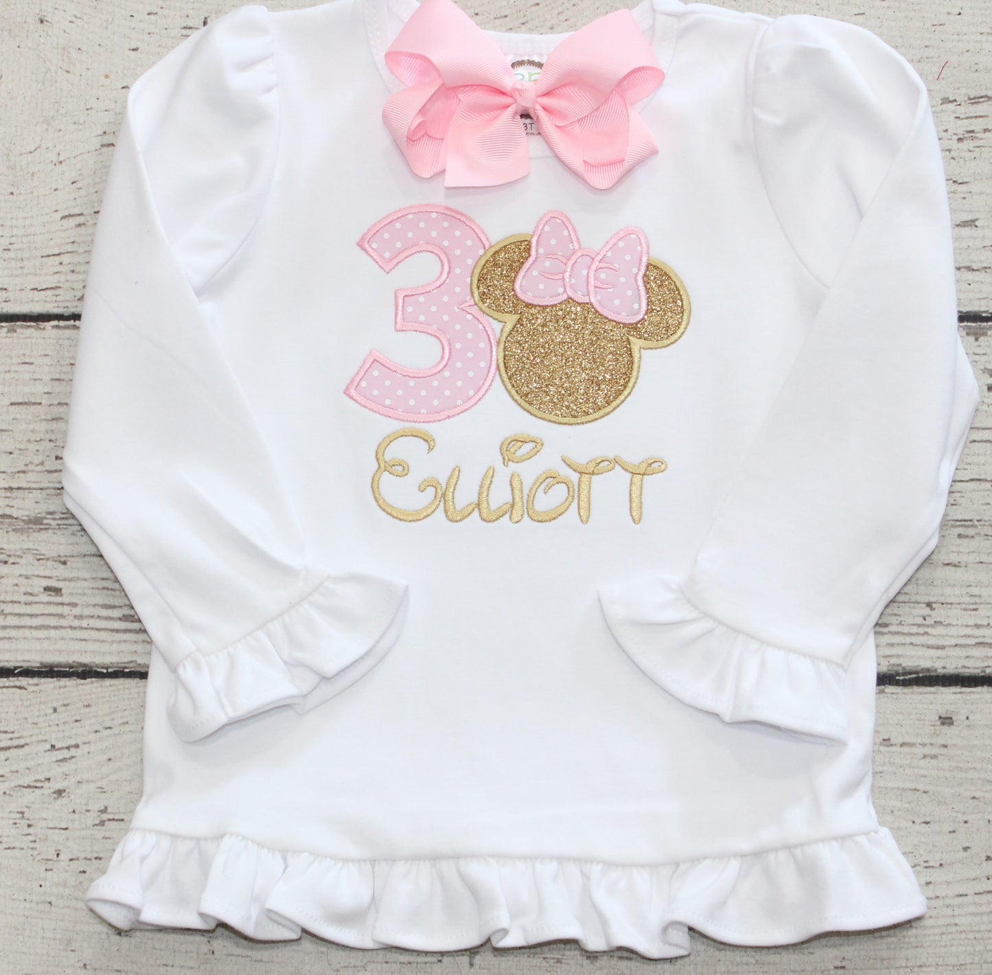 Monogrammed Pink and Gold Birthday Minnie Shirt, Monogrammed Pink Minnie Birthday Outfit