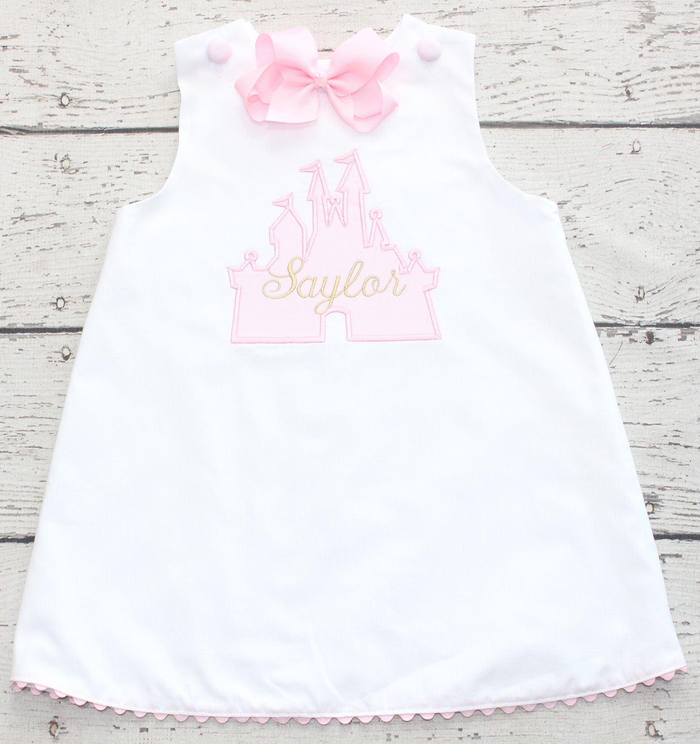 Monogrammed Pink Castle Birthday Dress, Magic Kingdom Castle Dress