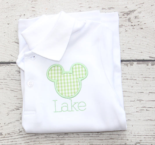 Monogrammed Mickey Green Gingham Polo