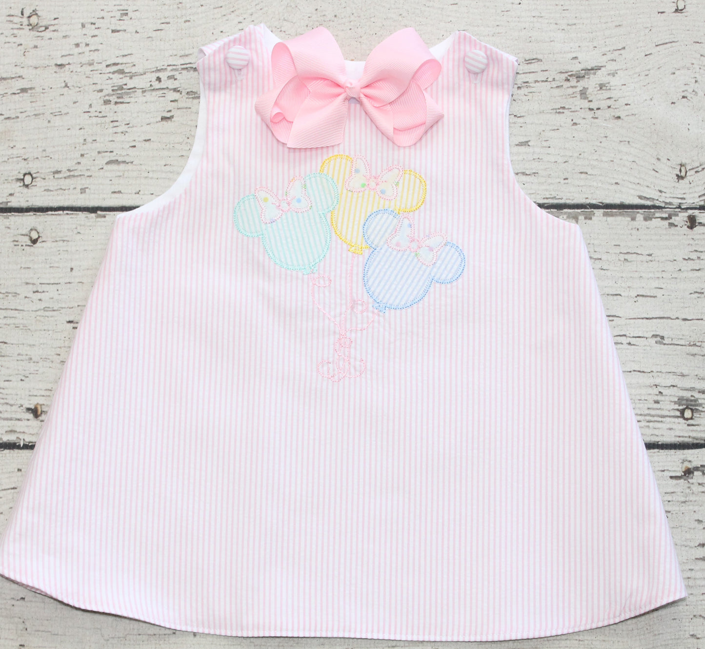 Monogrammed Pastel Minnie Balloon Seersucker Dress