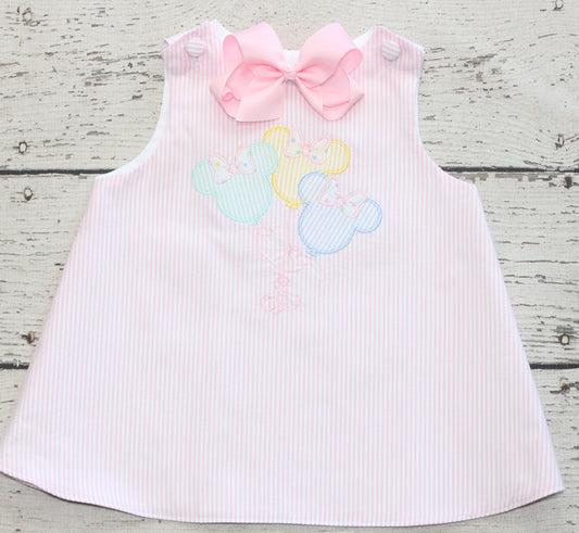 Monogrammed Pastel Minnie Balloon Seersucker Dress