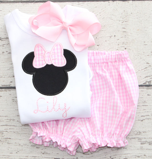 Monogrammed Pink Gingham Bloomer Set