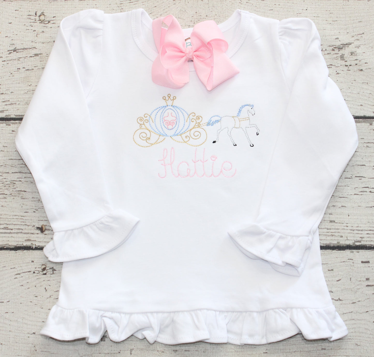 Monogrammed Vintage Cinderella Ruffle Shirt, Monogrammed Princess carriage shirt