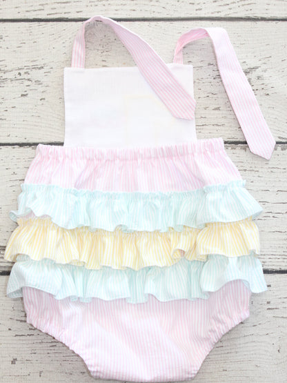 Monogrammed Ice Cream Ruffle Bubble, Pink and Mint Ice Cream Birthday Outfit