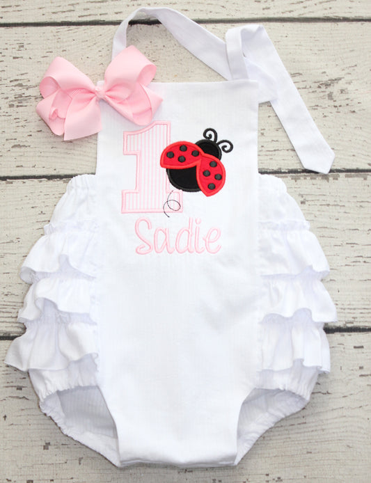 Monogrammed Lady Bug First Birthday Bubble, First Birthday Ladybug Outfit