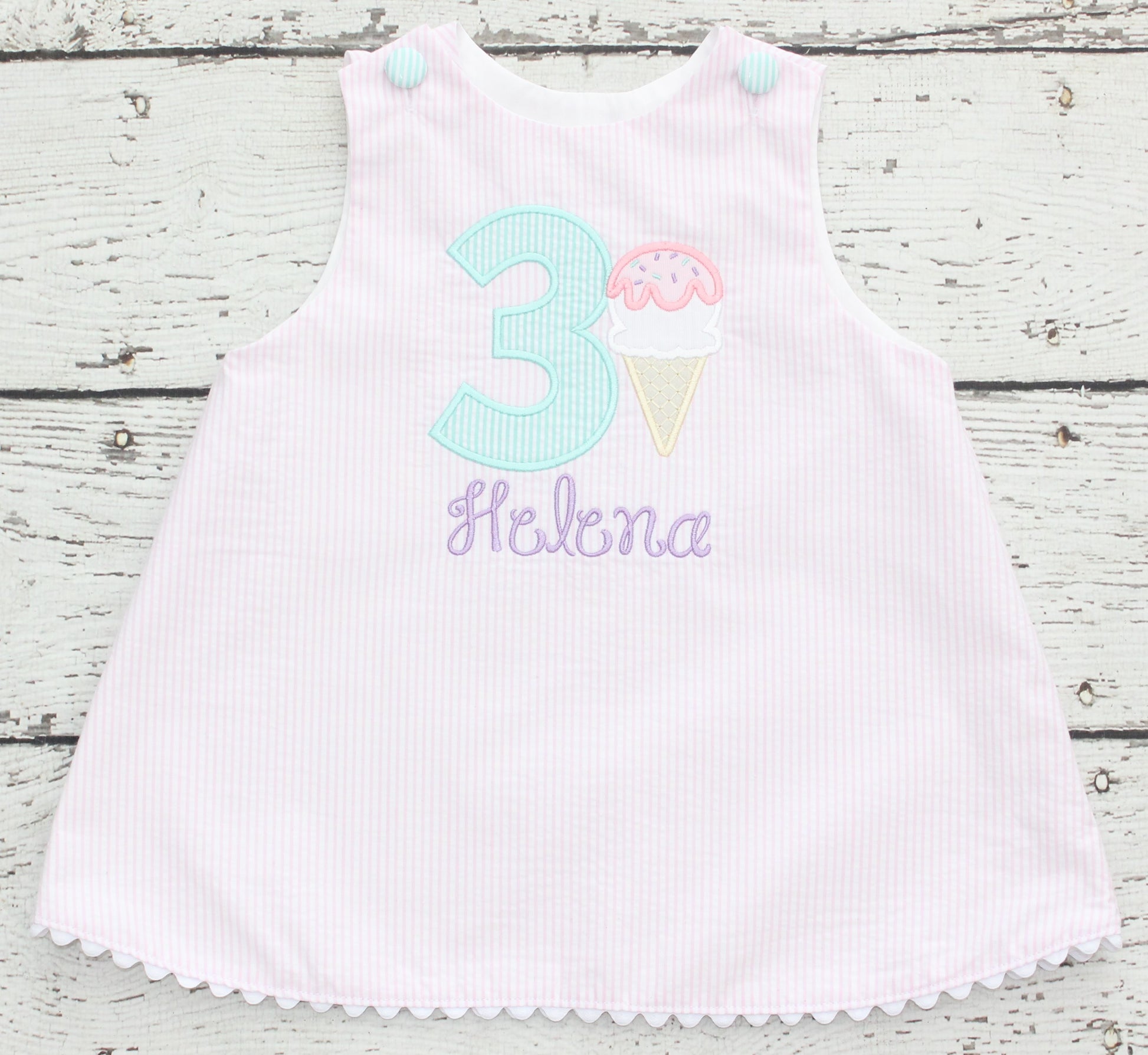 Monogrammed Pink, Mint, and Purple Ice Cream Birthday Dress Ellie Handmades Monogrammed Pink, Mint, and Purple Ice Cream Birthday Dress Ellie Handmades