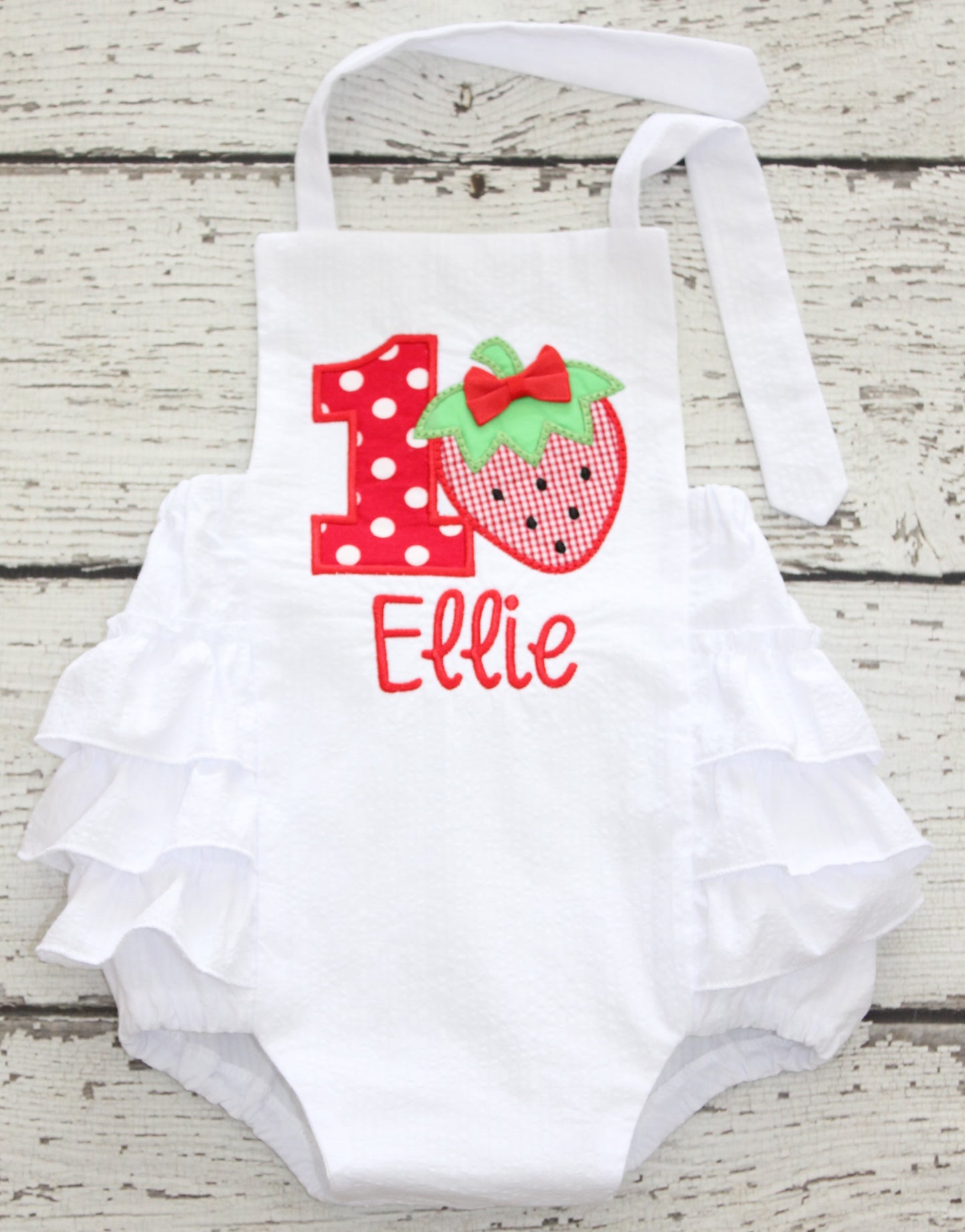 Monogrammed Strawberry Birthday Ruffle Bubble, First Birthday Berry Outfit