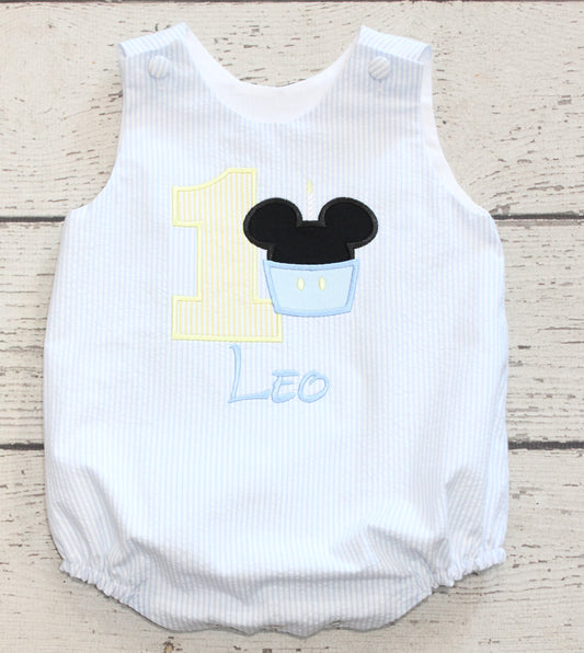 Monogrammed Mouse First Birthday Bubble