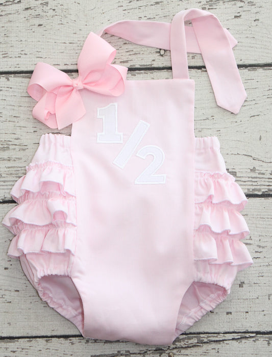 Monogrammed Pink Ruffle Half Birthday Bubble, 1/2 Birthday Pink Bubble