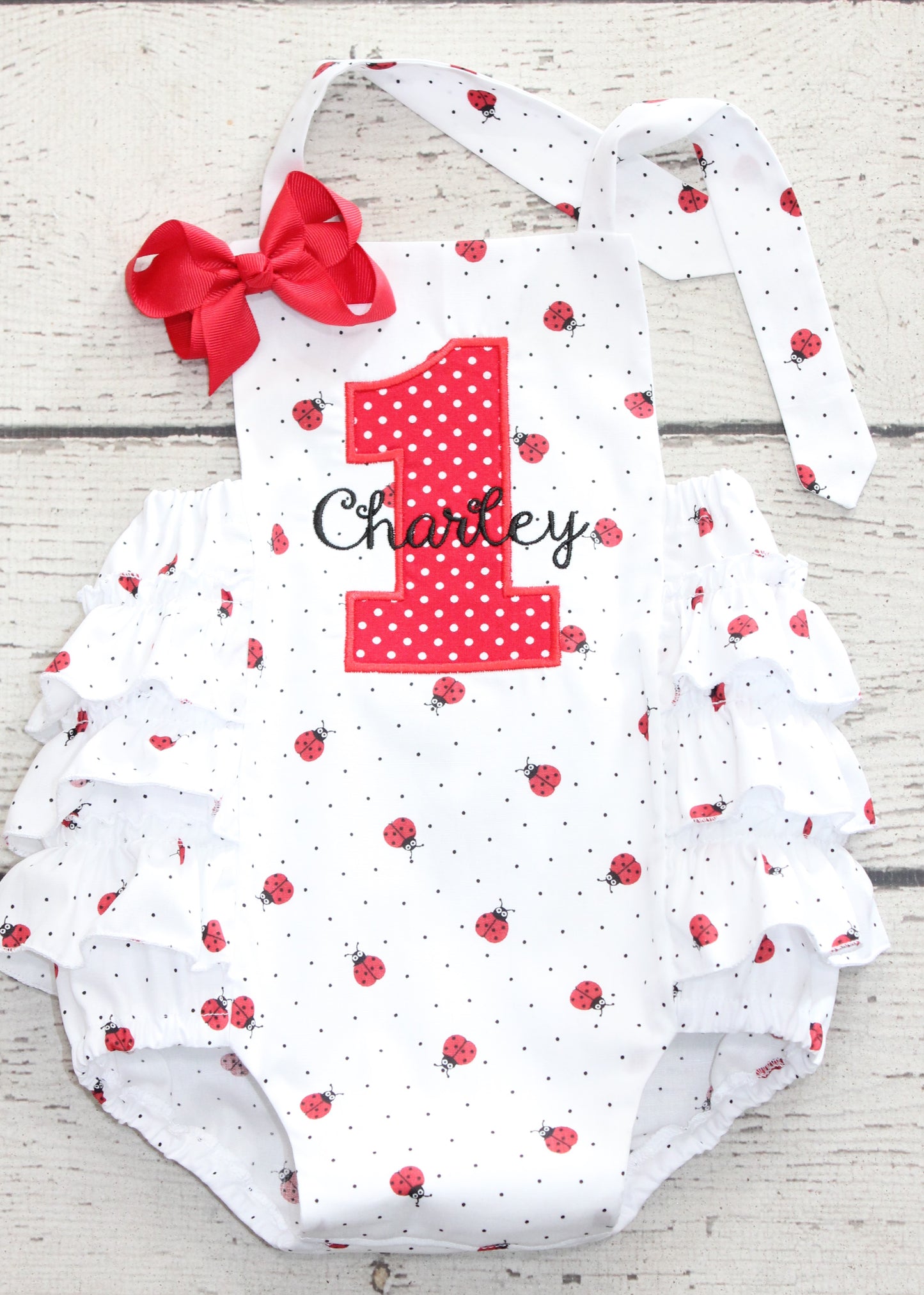 Monogrammed Lady Bug First Birthday Bubble, First Birthday Ladybug Outfit