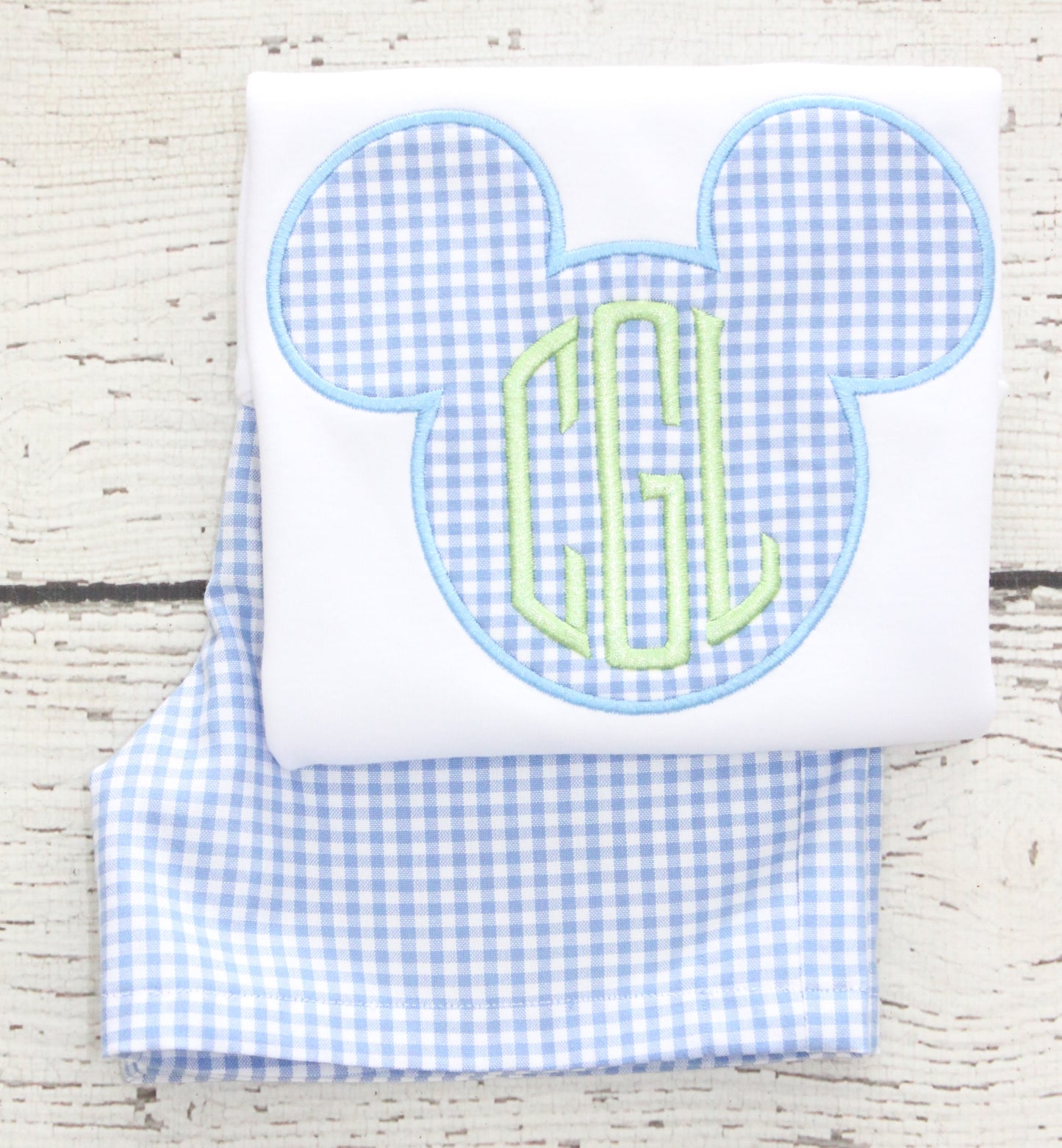 Monogrammed Blue Gingham Mickey Outfit