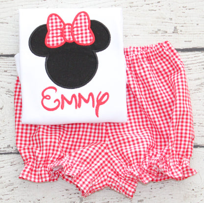 Monogrammed Minnie Bloomer Set, Classic Minnie Gingham Outfit