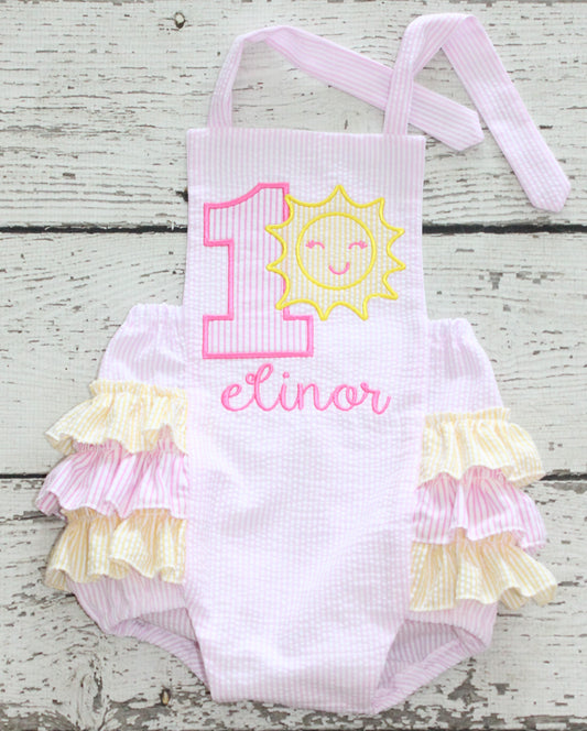 Monogrammed You are My Sunshine Birthday Bubble, Sun First Birthday Outfit