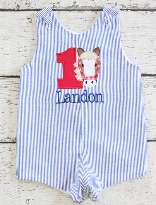 Monogrammed Horse Birthday Shortall, Monogrammed Farm Jon Jon