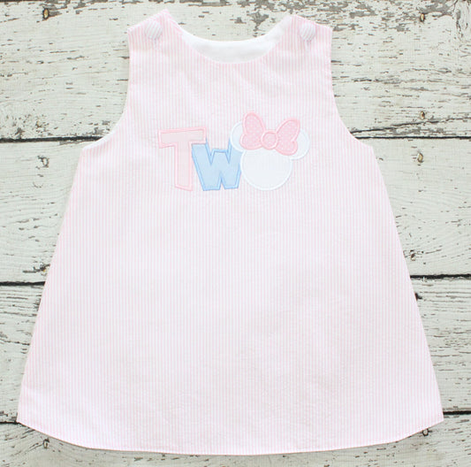 Monogrammed TWO Minnie Dress, Pink and Blue Minnie Birthday Dress