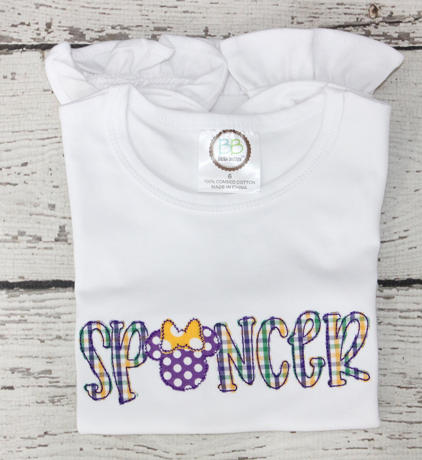 Monogrammed Minnie Mardi Gras Shirt, Applique Name Minnie Shirt