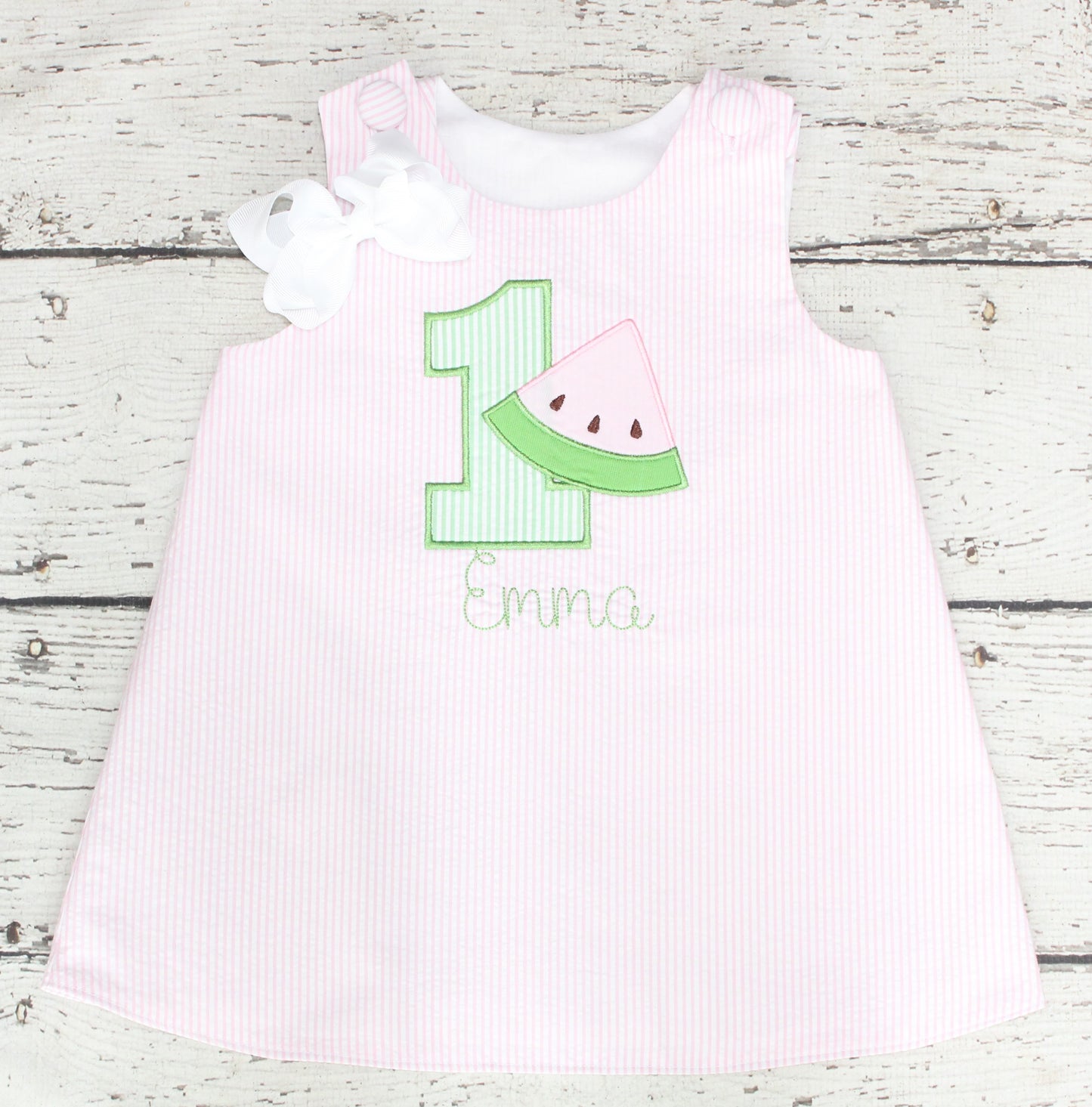 Monogrammed First Birthday Watermelon Dress, Pink First Birthday Dress