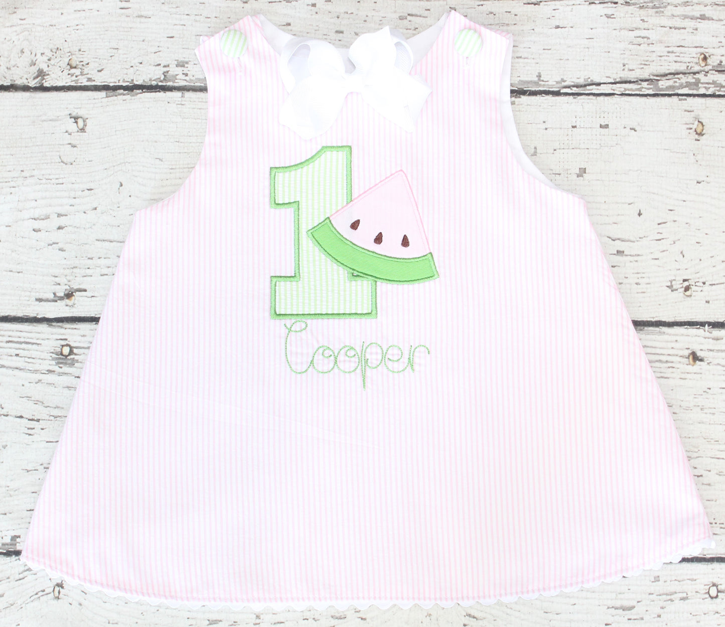 Monogrammed First Birthday Watermelon Dress, Pink First Birthday Dress