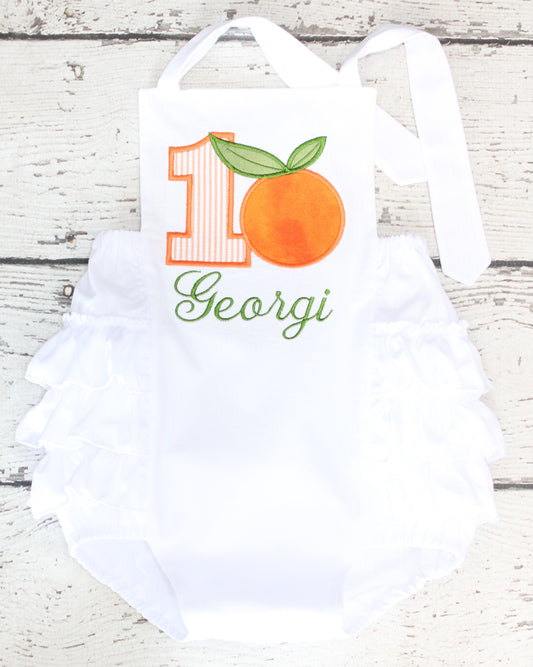 Monogrammed Orange Birthday Ruffle Bubble, First Birthday Clementine Outfit