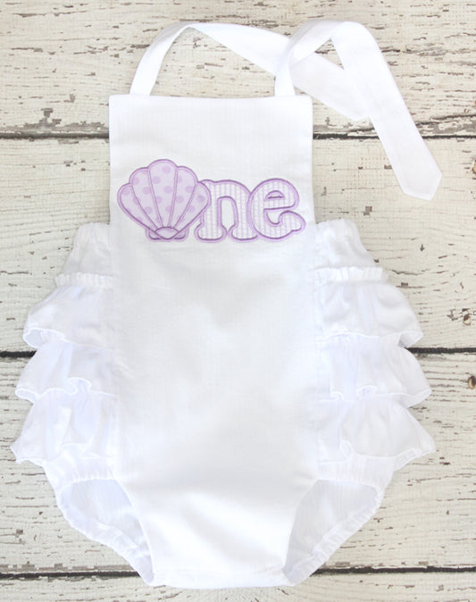 Monogrammed Seashell First Birthday Bubble, First Birthday Shell Ruffle Bubble