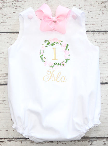 Monogrammed Floral First Birthday Bubble