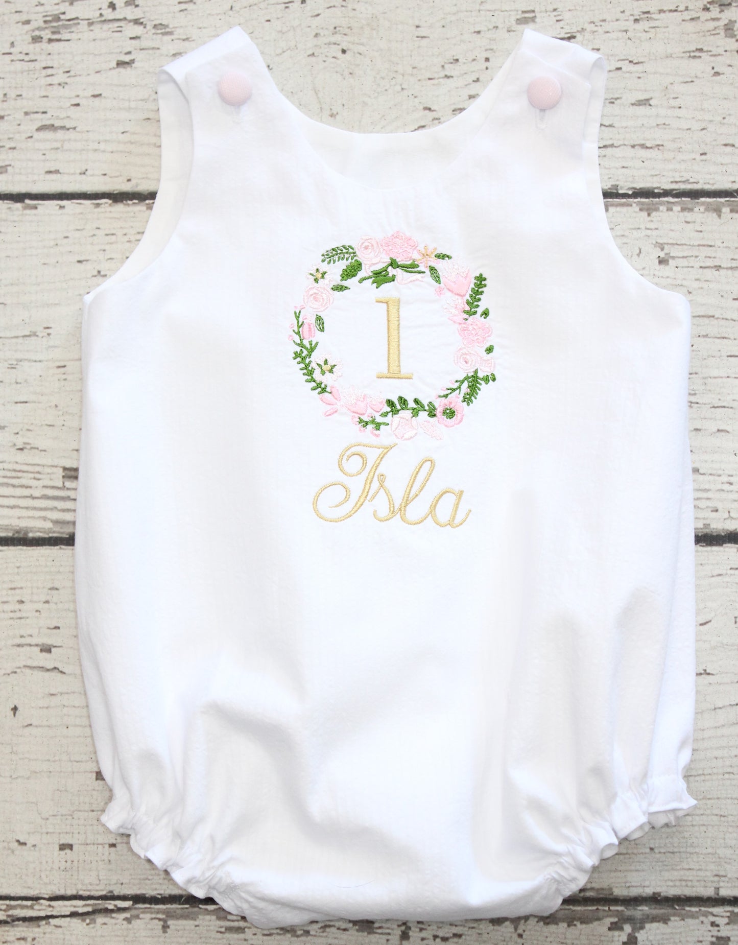 Monogrammed Floral First Birthday Bubble