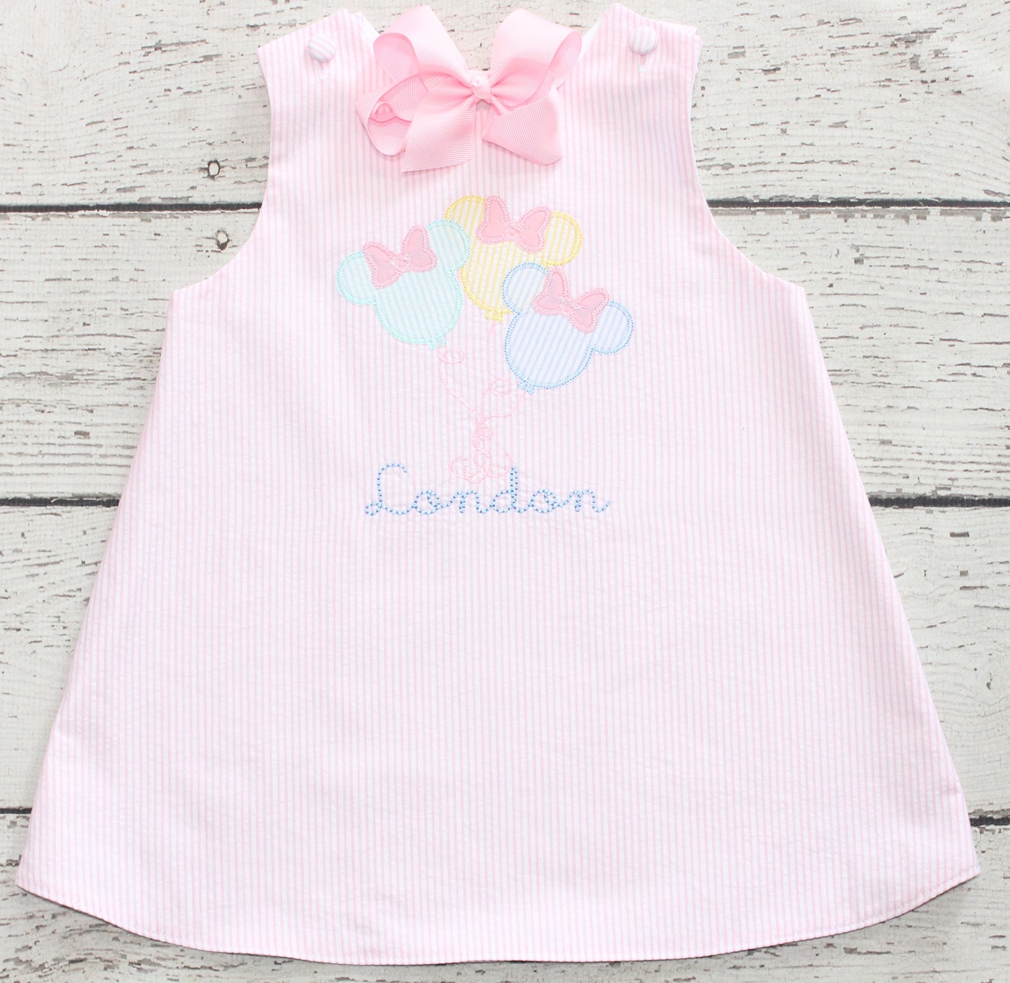 Monogrammed Pastel Minnie Balloon Seersucker Dress, Disney Balloon Dress