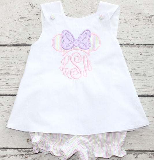 Monogrammed Minnie Bloomer Set, Purple Pastel Minnie Bloomer Outfit