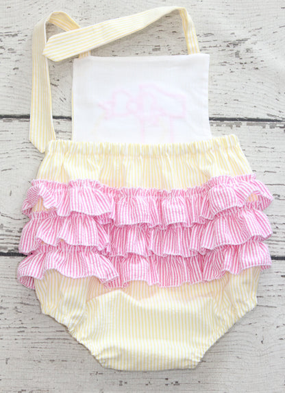 Monogrammed Lemon First Birthday Bubble, Hot Pink Lemonade Ruffle Bubble