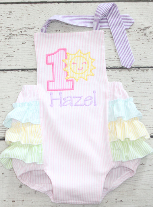 Monogrammed You are My Sunshine Birthday Bubble, Sun First Birthday Outfit