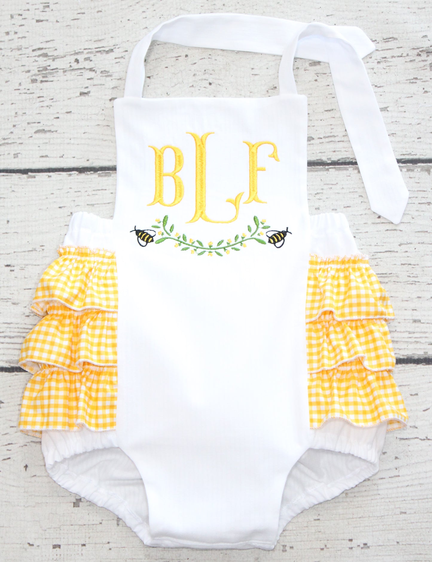 Monogrammed Bumble Bee First Birthday Bubble, First Birthday Bee Ruffle Bubble