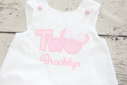 Monogrammed TWO Minnie Bloomer Set, Pink and White Bloomer Birthday Outfit