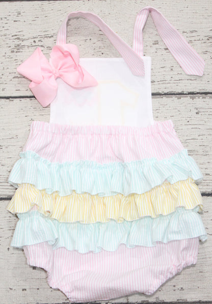 Monogrammed Ice Cream Ruffle Bubble, Pink and Mint Ice Cream Birthday Outfit